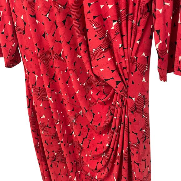 NIC + ZOE Red Multicolor Stony Path Draped Printed Elbow Sleeve Dress Womens XL - Picture 4 of 7